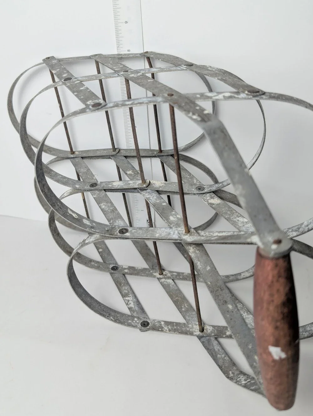 Vintage Authentic French Metal Bottle Carrier Galvanized Metal w Wooden‎ Handle